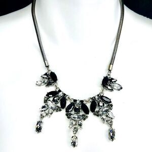 Vintage Statement Clear Black Sparkling Rhinestone Bib Necklace Snake Chain 1551